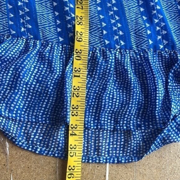 Sabina Musayev Dress Womens L Blue Geometric Boho Ruffle Bell Sleeve Mini - Picture 13 of 14